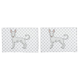White Ibizan Hound Smooth Coat Cartoon Dog & Paws Pillow Case