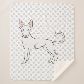 White Ibizan Hound Smooth Coat Cartoon Dog &amp; Paws Sherpa Blanket