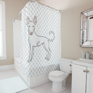 White Ibizan Hound Smooth Coat Cartoon Dog &amp; Paws Shower Curtain