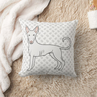 White Ibizan Hound Smooth Coat Cartoon Dog &amp; Paws Throw Pillow