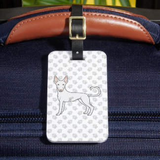 White Ibizan Hound Smooth Coat Cartoon Dog &amp; Text Luggage Tag