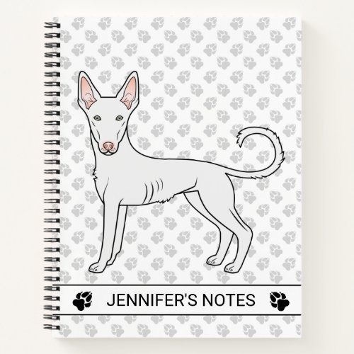 White Ibizan Hound Smooth Coat Cartoon Dog  Text Notebook