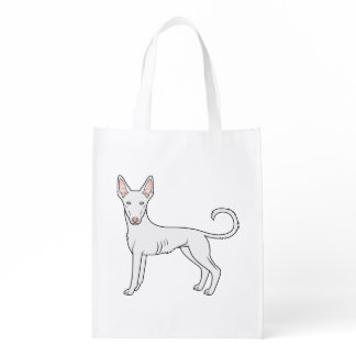 White Ibizan Hound Smooth Coat Cute Cartoon Dog Grocery Bag
