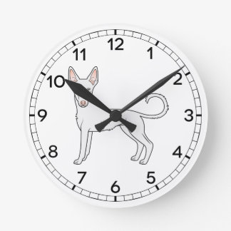 White Ibizan Hound Smooth Coat Cute Cartoon Dog Round Clock