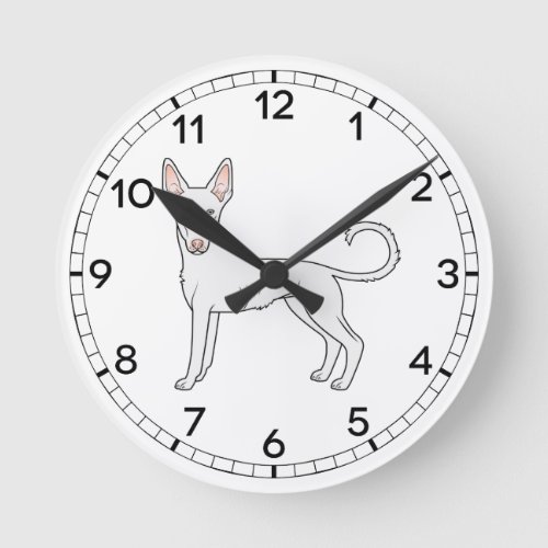 White Ibizan Hound Smooth Coat Cute Cartoon Dog Round Clock