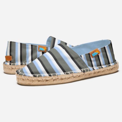 White Ice Blue and Grey Stripes Pattern Espadrilles