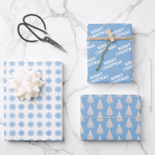 White | Ice Blue | Christmas Wrapping Paper Sheets (Front)