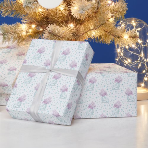 White Ice Skates Blue Snowflakes Pink Christmas Wrapping Paper