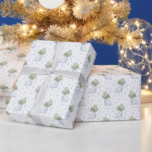 White Ice Skates Blue Snowflakes White Christmas Wrapping Paper