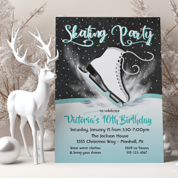 White Ice Skating Birthday Party Snow Invitation by McBooboo at Zazzle