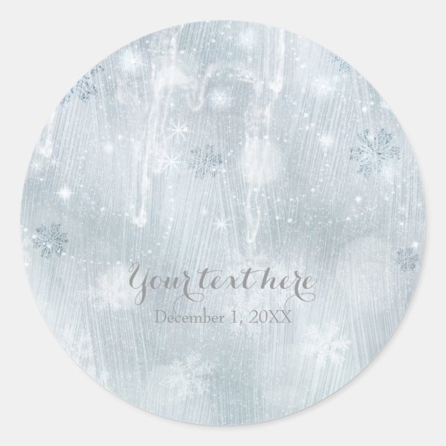 White Ice Snowflakes Winter Wonderland Favor Classic Round Sticker (Front)