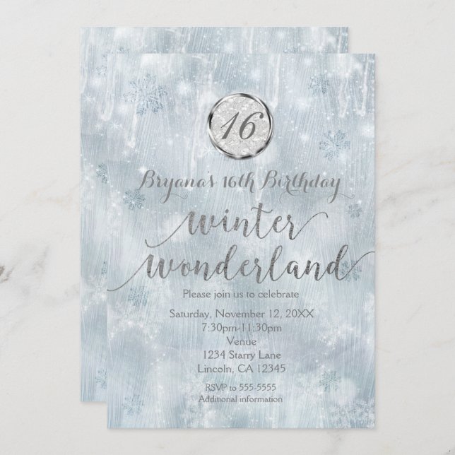 White Ice Snowflakes Winter Wonderland Invitations (Front/Back)