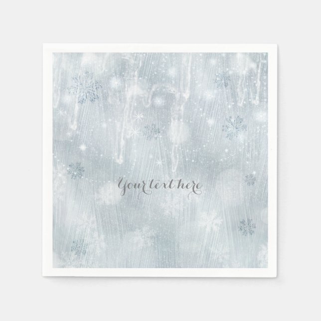 White Ice Snowflakes Winter Wonderland Party Paper Napkins (Front)