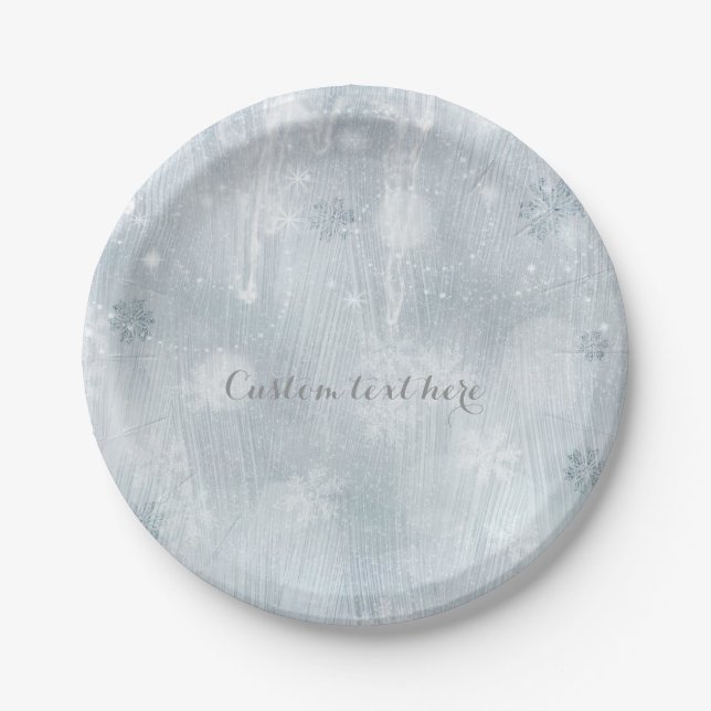 White Ice Snowflakes Winter Wonderland Party Paper Plates (Front)