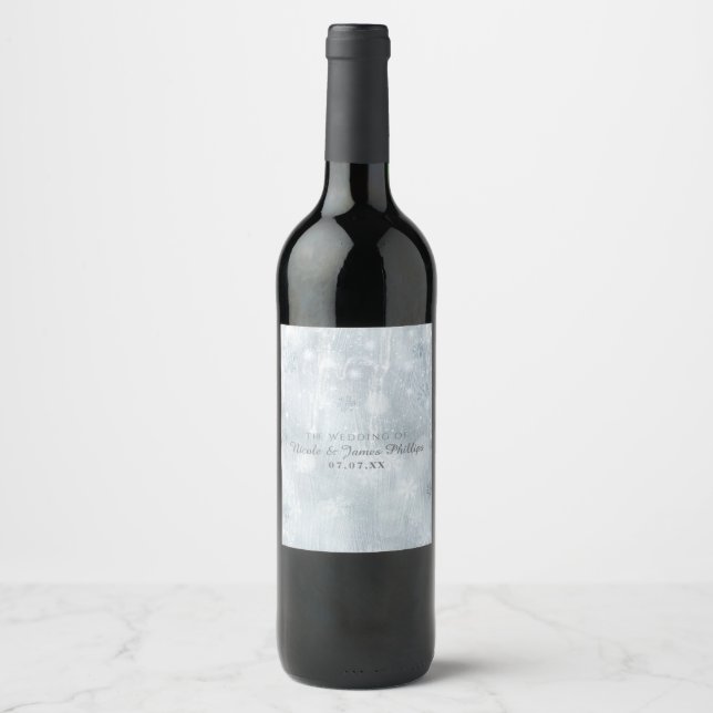 White Ice Snowflakes Winter Wonderland Wine Labels (Front)
