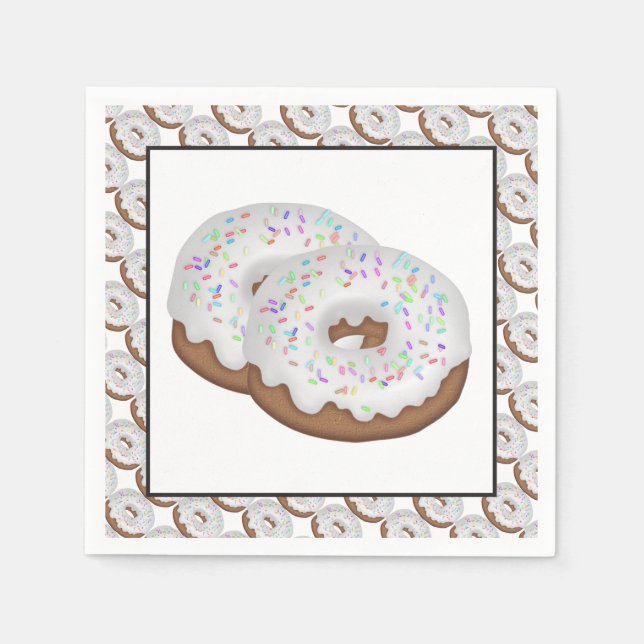 White iced donut paper napkins (Front)