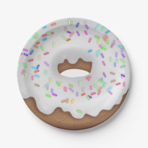 White iced donut paper plate