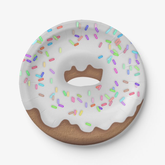 White iced donut paper plate (Front)