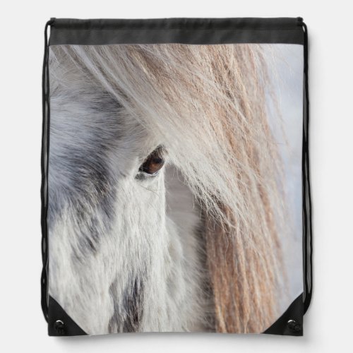 White Icelandic Horse face Iceland Drawstring Bag