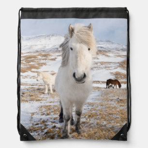 White Icelandic Horse, Iceland Drawstring Bag