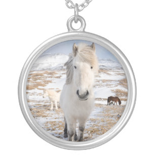 White Icelandic Horse, Iceland Silver Plated Necklace