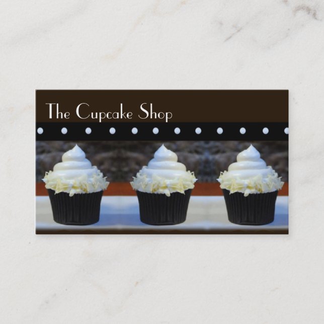 White Icing Cupcakes on Brown Business Cards (Front)