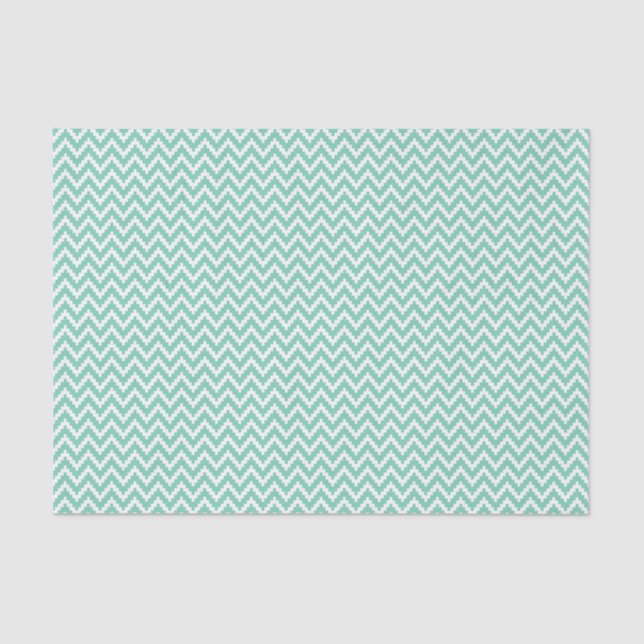 White Ikat Chevron Over Mint Background Tissue Paper (Front)