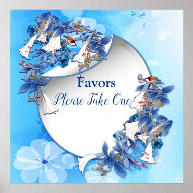 White Illustrated Watercolor Moonflower Favors Poster (Front)