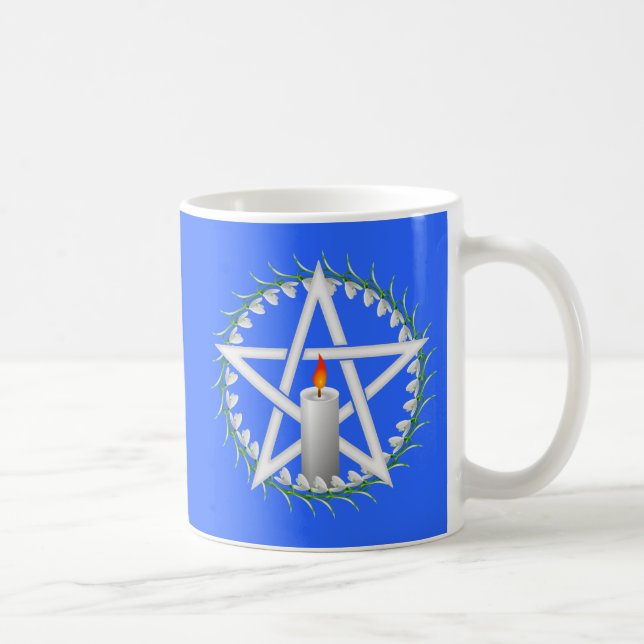 White Imbolc Pentagram with Snowdrops Coffee Mug (Right)