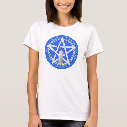 White Imbolc Pentagram with Snowdrops T_Shirt