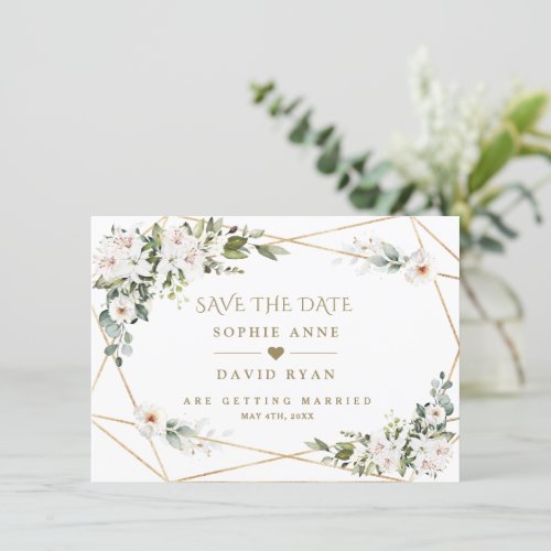 White Imperial Lilies Rose Gold Wedding Save The Date