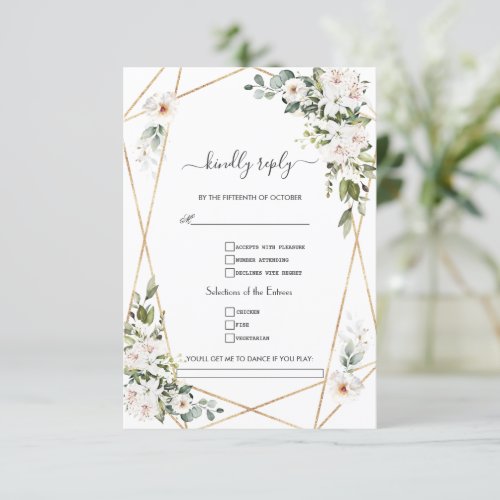 White Imperial Lilies Roses Song Request Wedding   RSVP Card