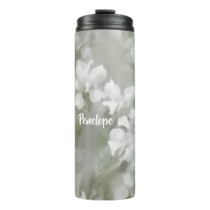 White Impressionist Botanical Art with Name Thermal Tumbler