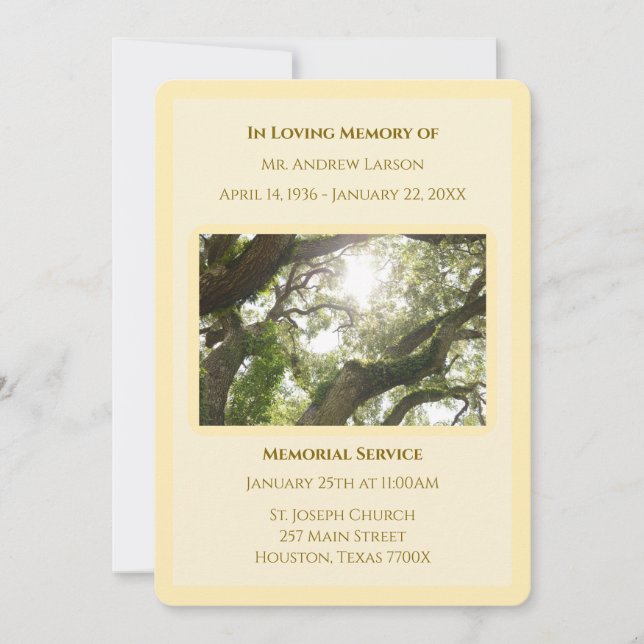 White In Loving Memory Trees  Memorial Funeral   Invitation (Front)