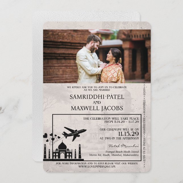 White India Passport Wedding Invitation (Front/Back)