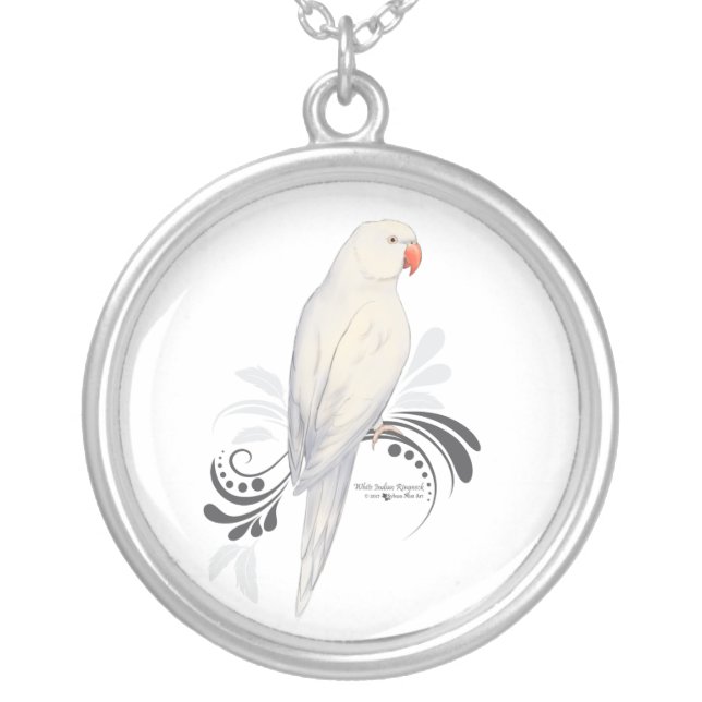 White Indian Ringneck Parrot Silver Plated Necklace (Front)