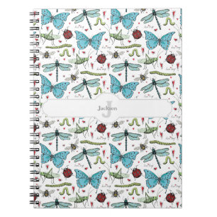 White Insect Pattern Monogram Notebook