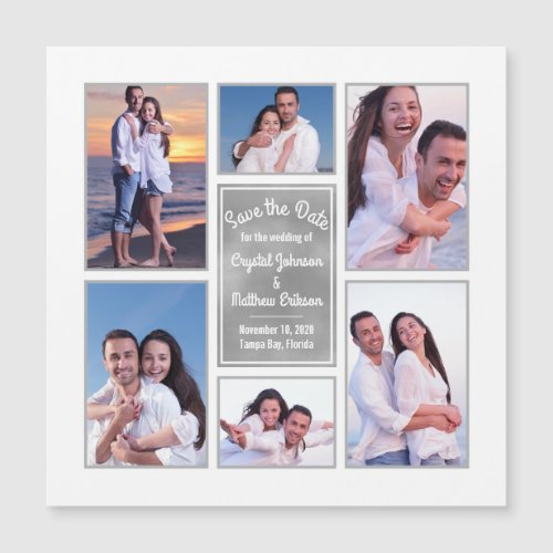 White Instagram Photo Collage Save the Date Magnet
