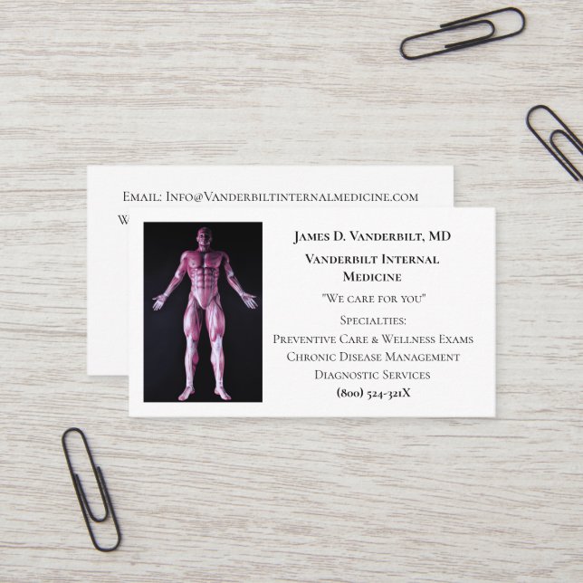 White Internist DR  Human Body Internal Medicine  Business Card (Front/Back In Situ)