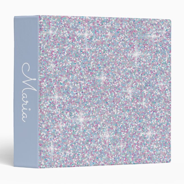 White iridescent glitter 3 ring binder (Front/Spine)