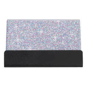 White iridescent glitter desk business card holder