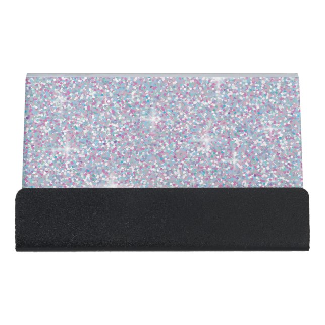 White iridescent glitter desk business card holder (Front)