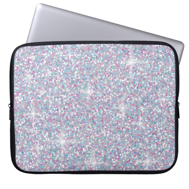 White iridescent glitter laptop sleeve (Front)