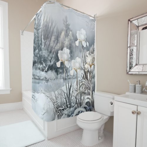 white iris in a ice valley sunset shower curtain