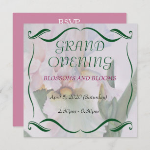 WHITE IRIS WATERCOLOR FLOWER GRAND OPENING INVITE