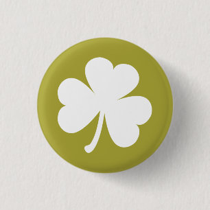 White Irish Shamrock on Rustic Gold Background Pinback Button