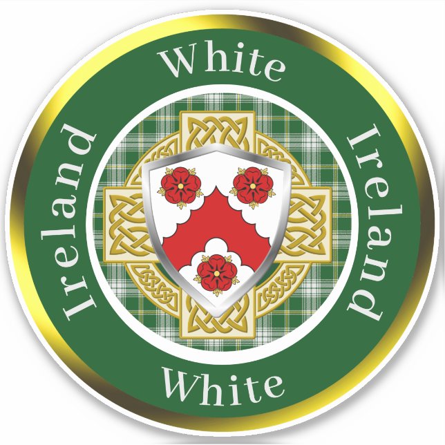 White Irish Shield/Celtic Cross Personalized Sticker (Front)