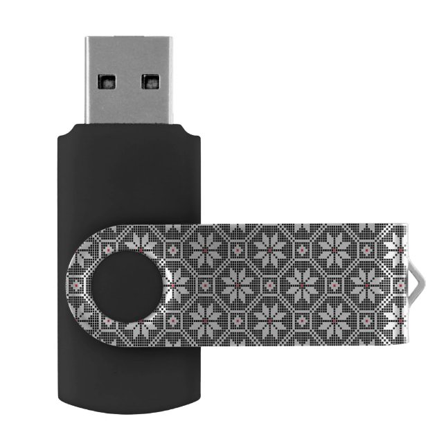 White isolated lace on CUSTOMIZE black background USB Flash Drive (Opened)