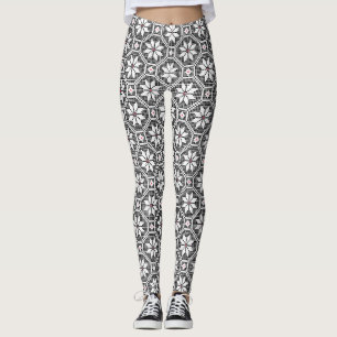 White isolated lace texture on black background leggings