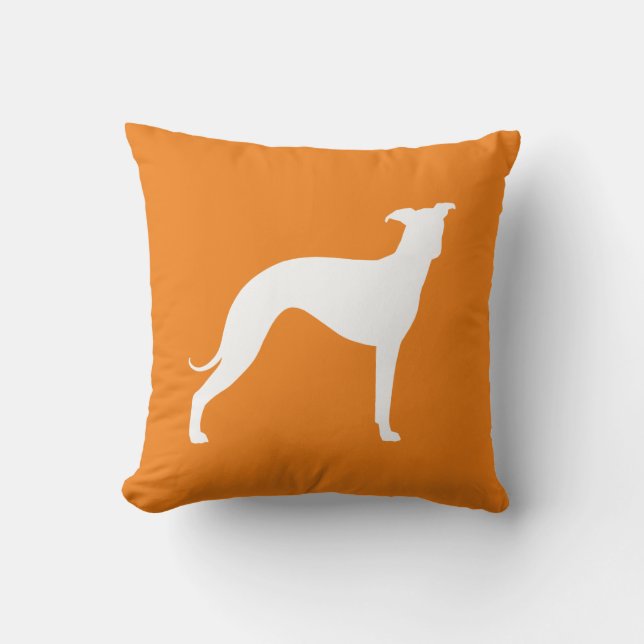 White Italian Greyhound Dog Silhouette Orange Throw Pillow (Front)